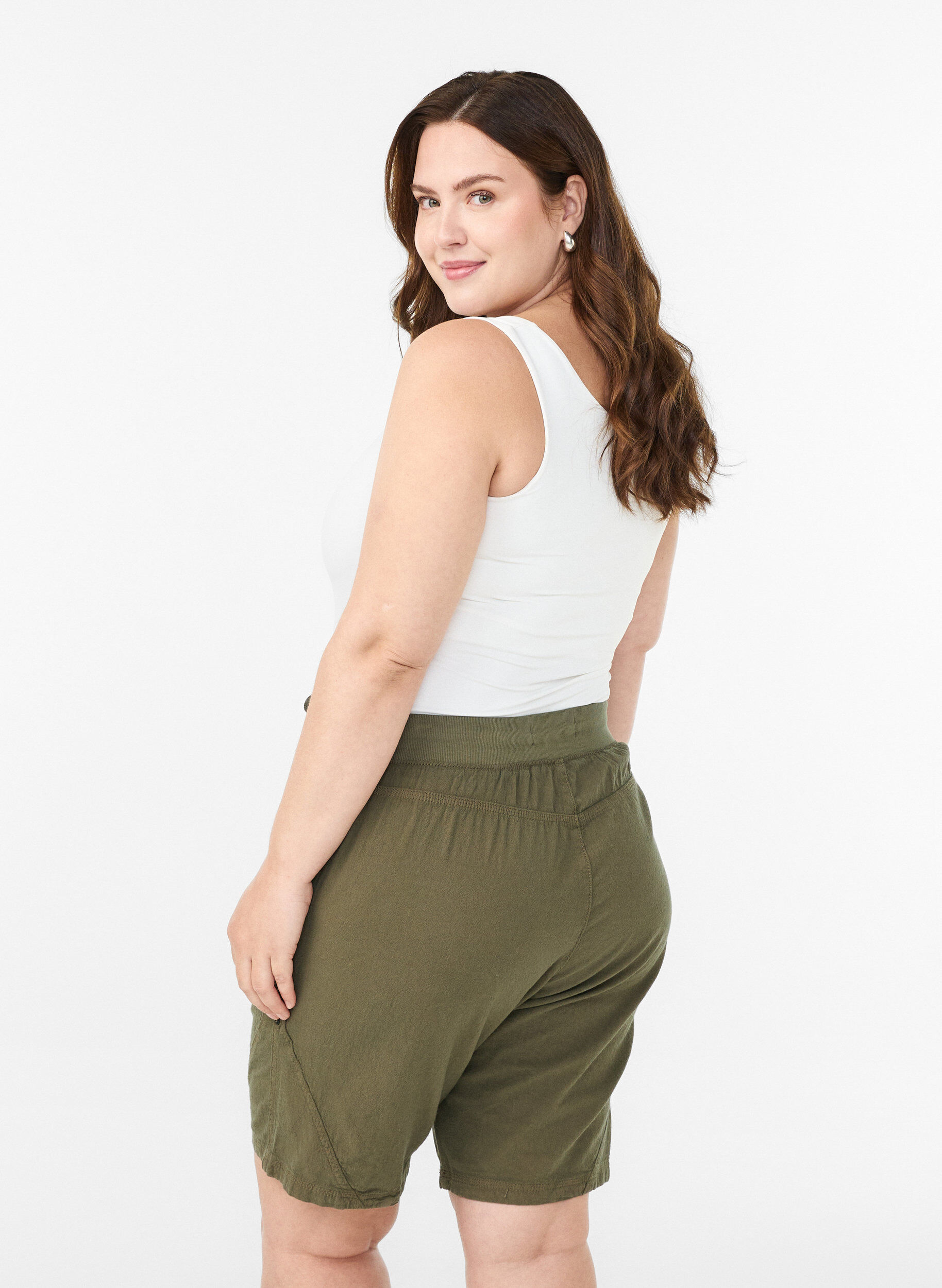 ZizziL&oslash;s shorts av bomull med lommer, Gr&oslash;nn, Model image number 2