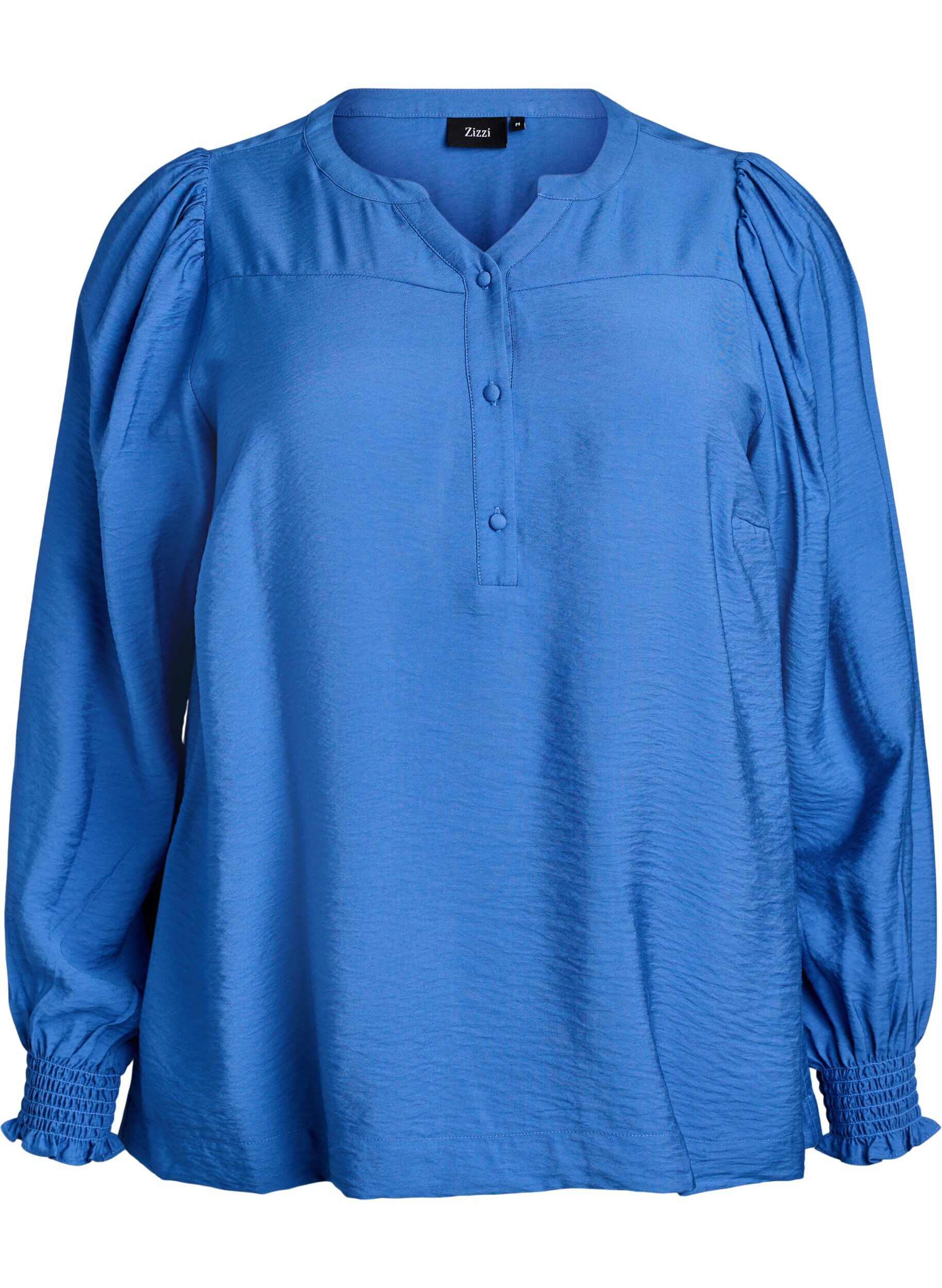 ZizziViskosebluse med smock og rynkede detaljer, Bl&aring;, Packshot image number 0