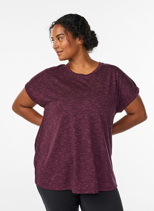 Zizzi Løs trenings-T-skjorte med korte ermer, Mørk Bordeaux, Model image number 0
