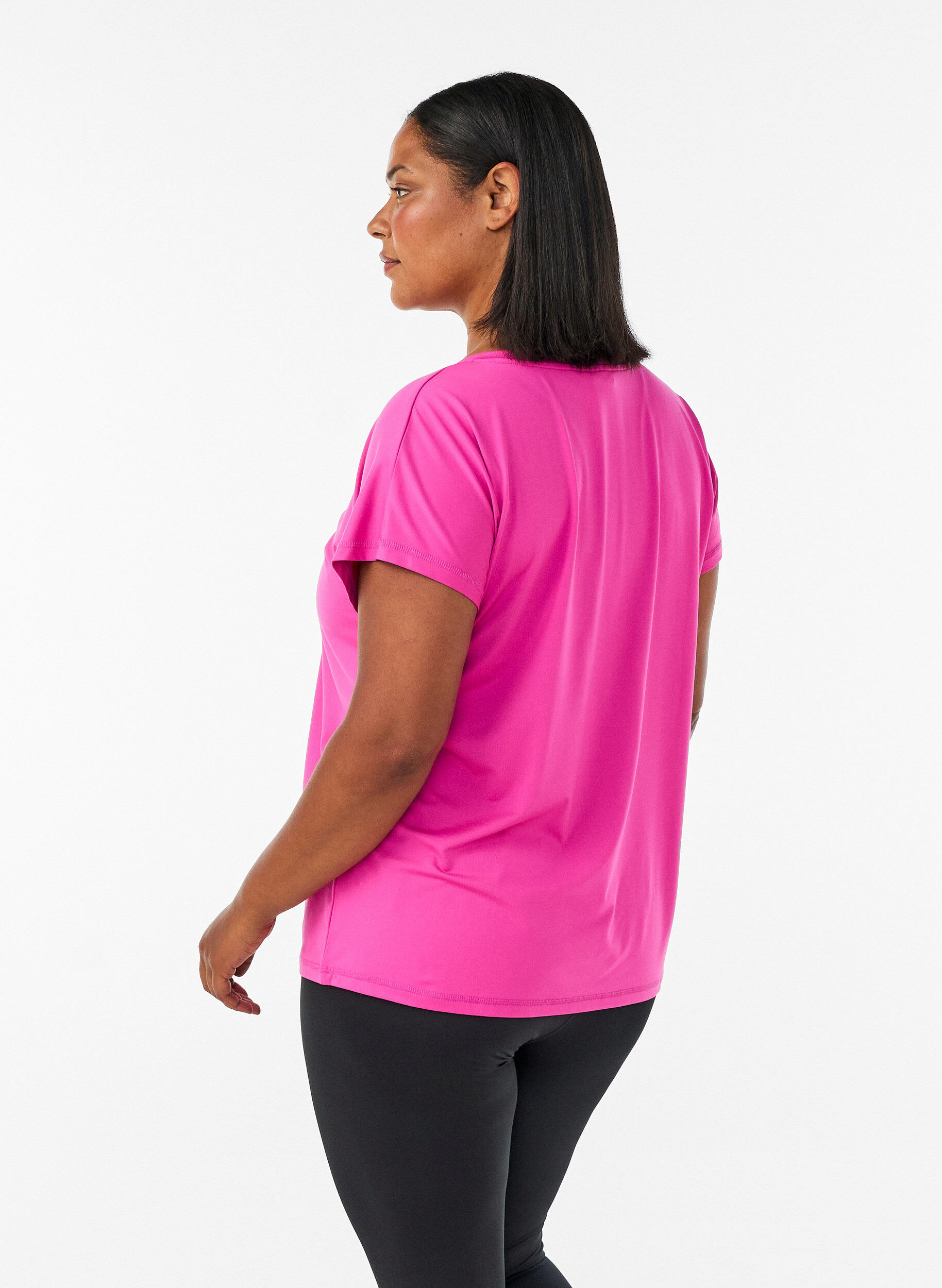 ZizziL&oslash;stsittende trenings-t-skjorte med v-hals, Rosa, Model image number 2