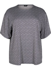 Oversize bluse med mønster, Blå Oversize bluse med mønster
