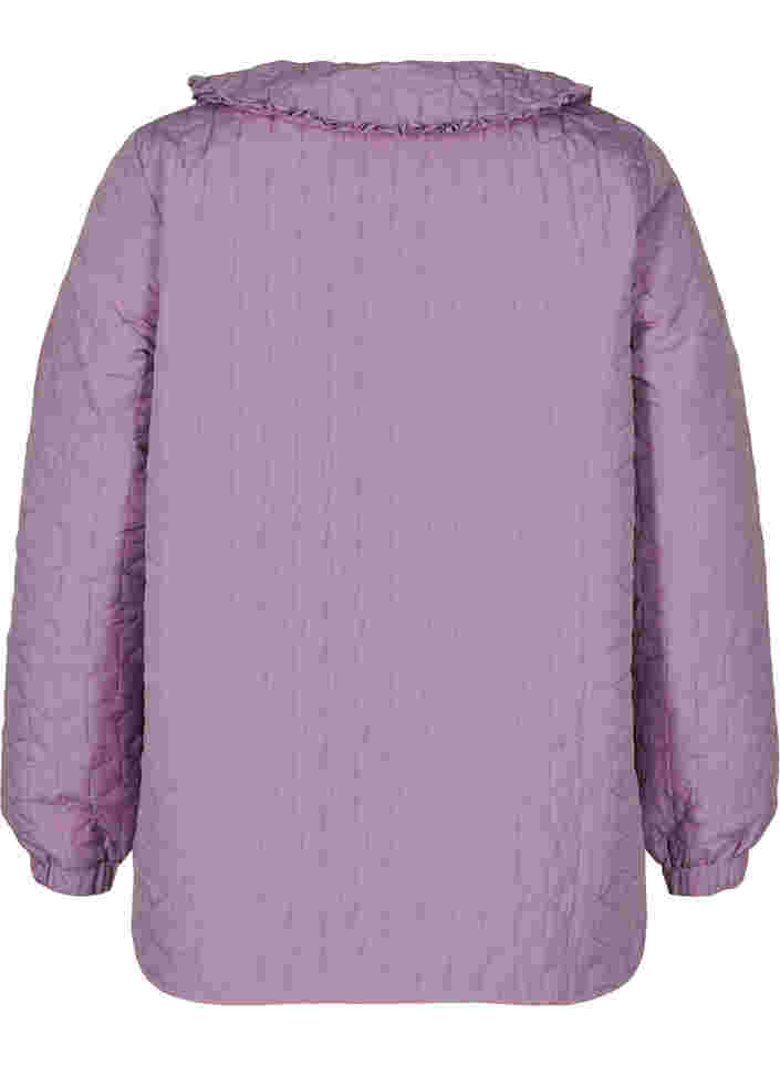 Quiltet jakke med krage og volangkant, Lavender Mist, Packshot image number 1