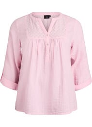 Bluse i bomullsmuslin med broderie anglaise, Rosa