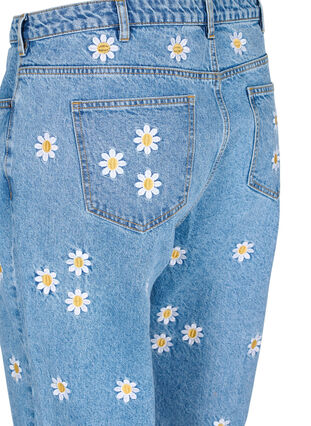 Cropped Mille jeans med broderte blomster, Light Blue Flower, Packshot image number 3
