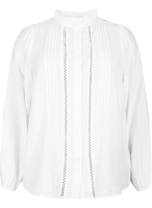 Skjortebluse i viskose med volangkrage, Bright White, Packshot image number 0