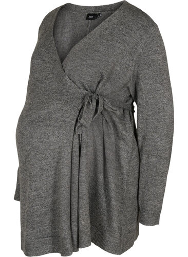 Melert strikkegenser med omslagseffekt til gravide, Medium Grey Melange, Packshot image number 0