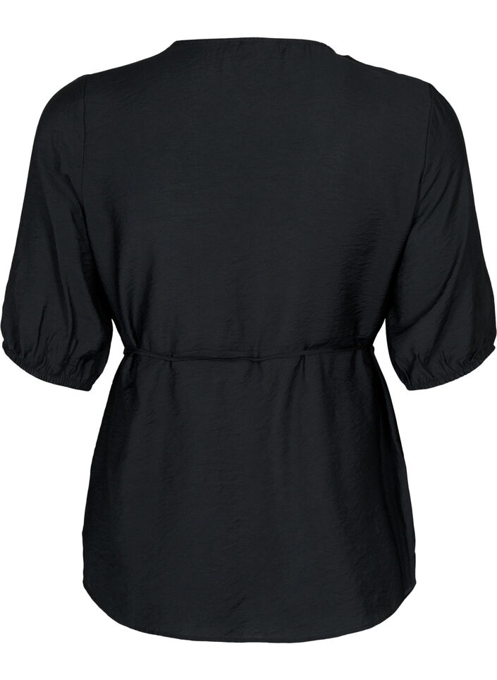 wrap Bluse i viskose med 1/2 ermer, Black, Packshot image number 1