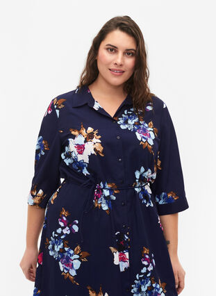FLASH - Skjortekjole med trykk, Big Blue Flower, Model image number 2