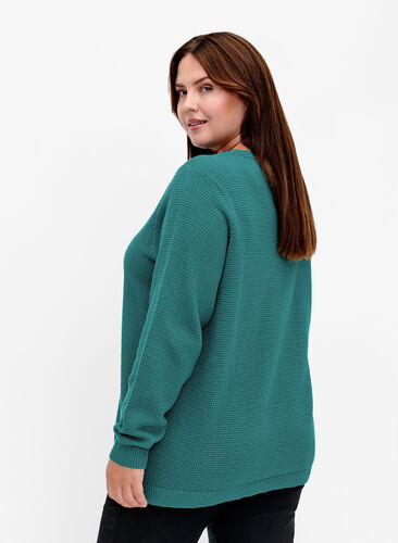 Bluse i strukturstrikket bomullskvalitet, Deep Lake, Model image number 1