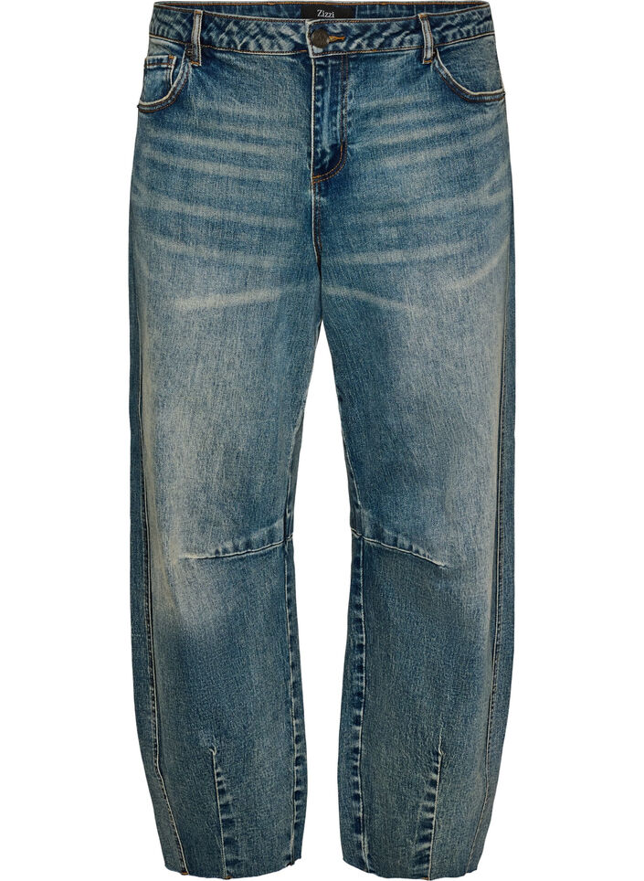 Jeans med barrel fit og en slitt vask, Bl&aring;, Packshot image number 0
