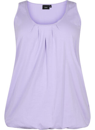 Bomullstopp med rund hals og blondekant, Lavender, Packshot image number 0