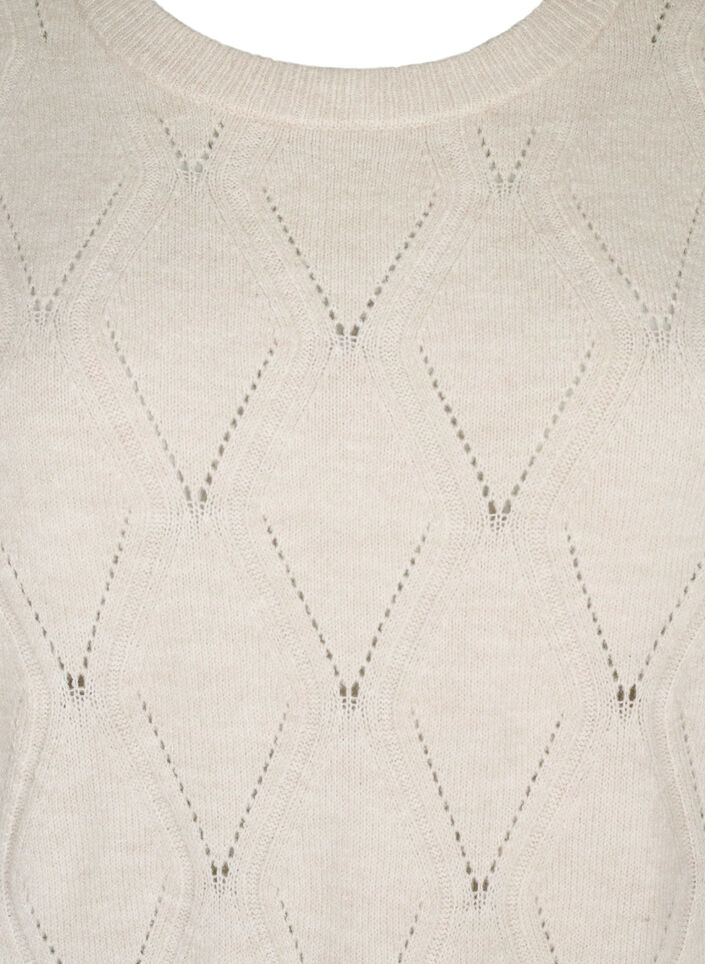 Langermet strikkekjole med hullmønster, Birch Mel., Packshot image number 2