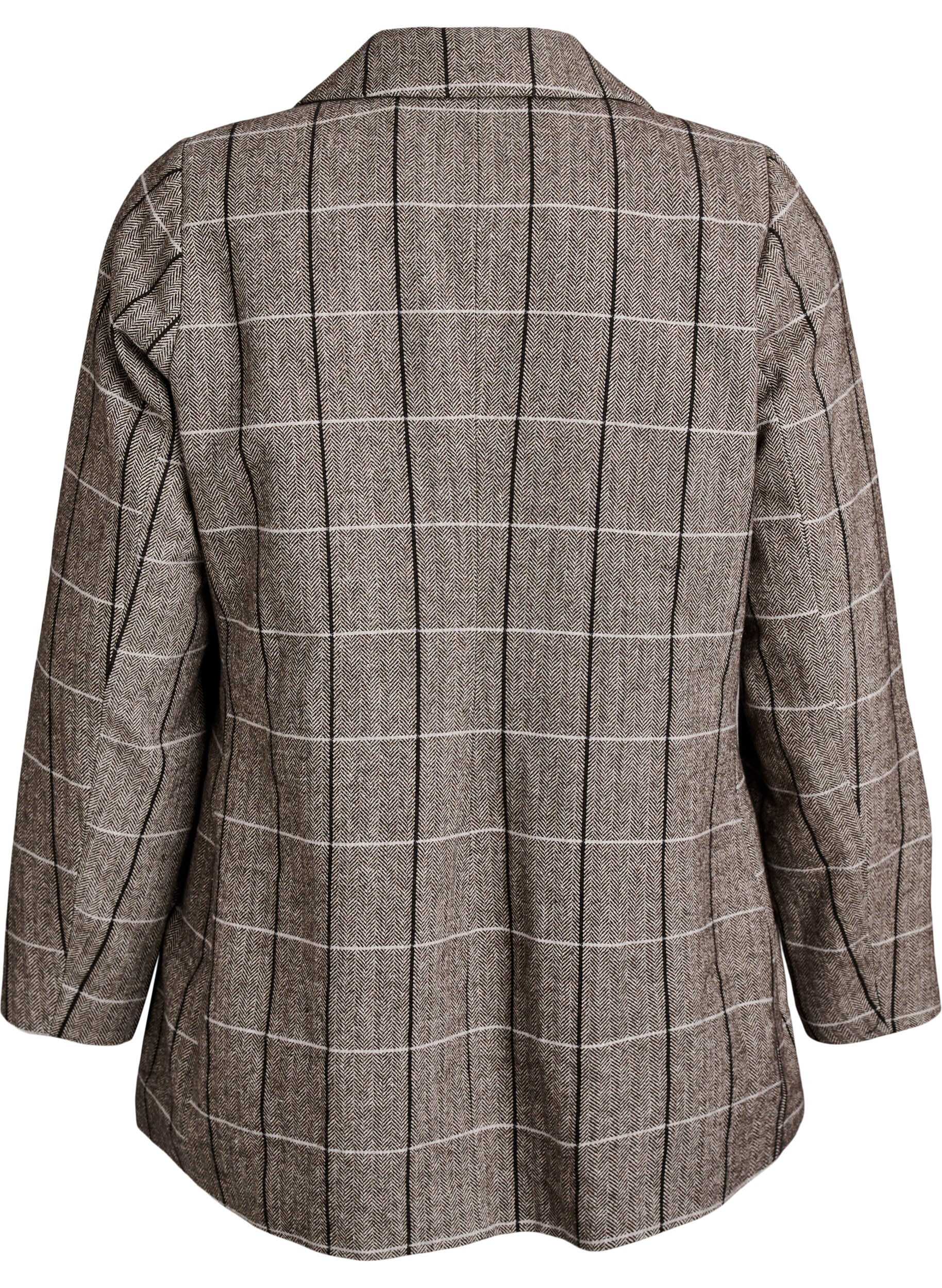 ZizziKlassisk rutete blazer, Gr&aring;, Packshot image number 1