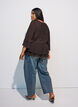Bluse med 3/4-ermer og volangdetaljer, Brun, Model image number 2