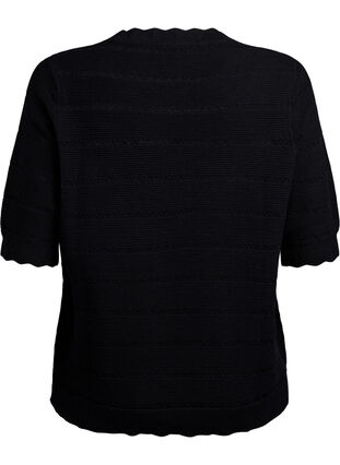 Zizzi Strikket bluse med stripet hullmønster og korte ermer, Svart, Packshot image number 1