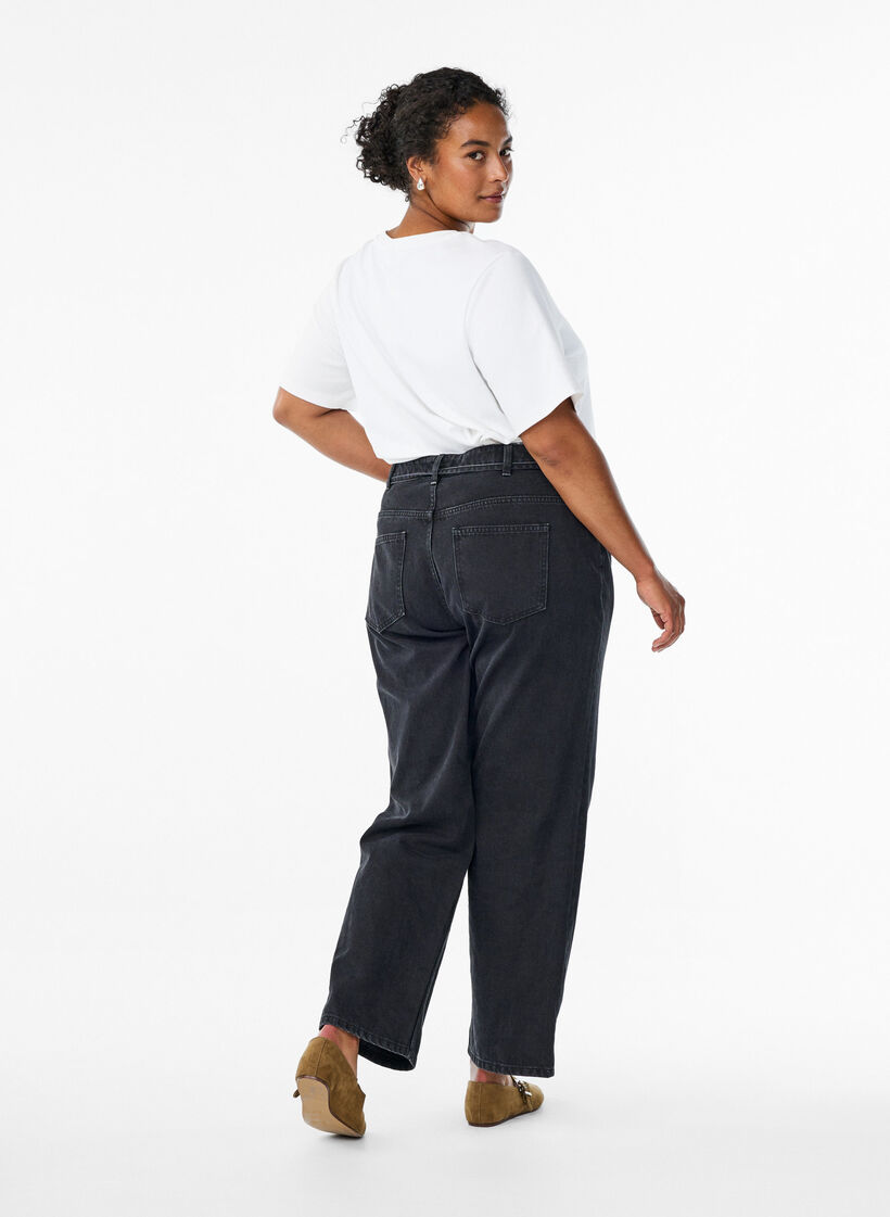 Straight fit jeans med knytebelte, Black, Model