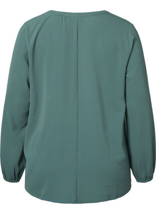 Ensfarget bluse med V-hals, Mallard Green, Packshot image number 1