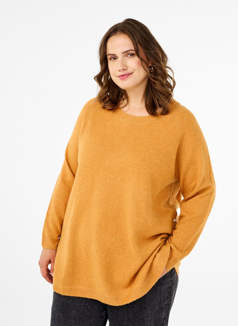 Strikket bluse med perledetaljer, Yam White Mel., Model image number 0