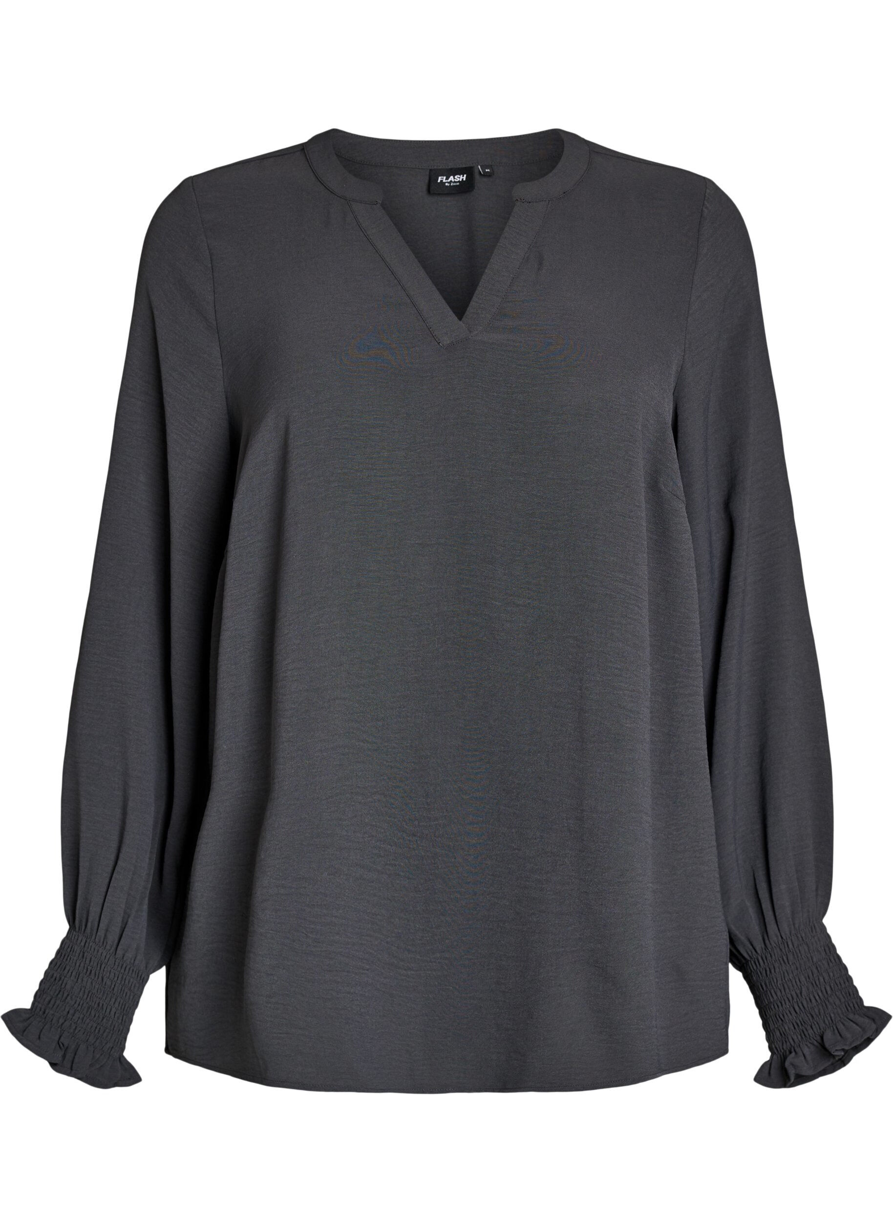 FLASH - Bluse med smockmansjetter og V-hals