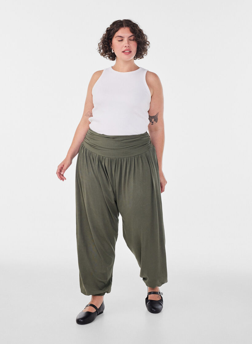 Loose fit harem-bukser, Gr&oslash;nn, Model image number 0