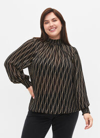 Mønstrete bluse med smock, Black Weaves AOP, Model