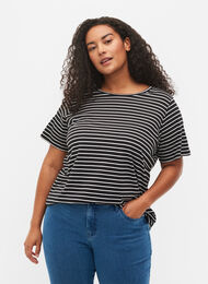 Basis T-skjorter i bomull, 2 stk., Black/Black Stripe, Model
