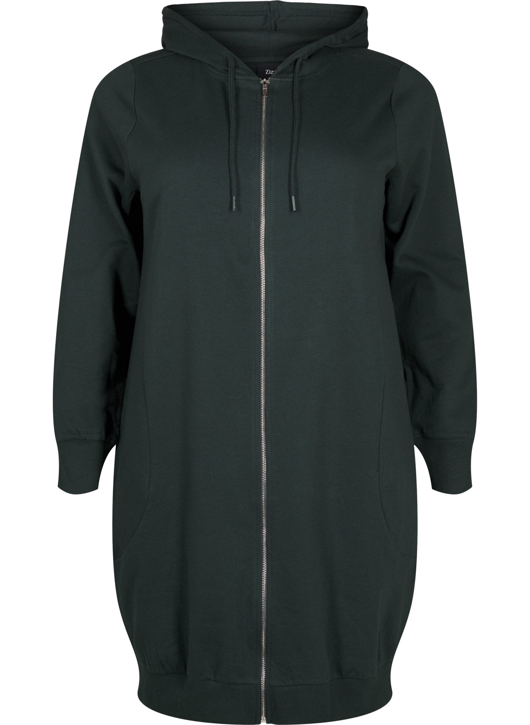 Lang treningscardigan i bomull med hette