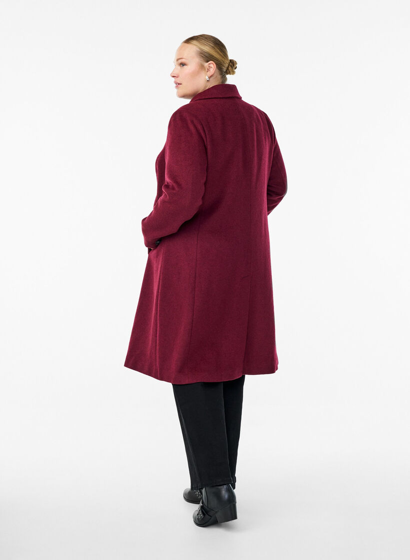 Ullblandet frakk med dobbeltradede knapper, Maroon Banner Mel., Model
