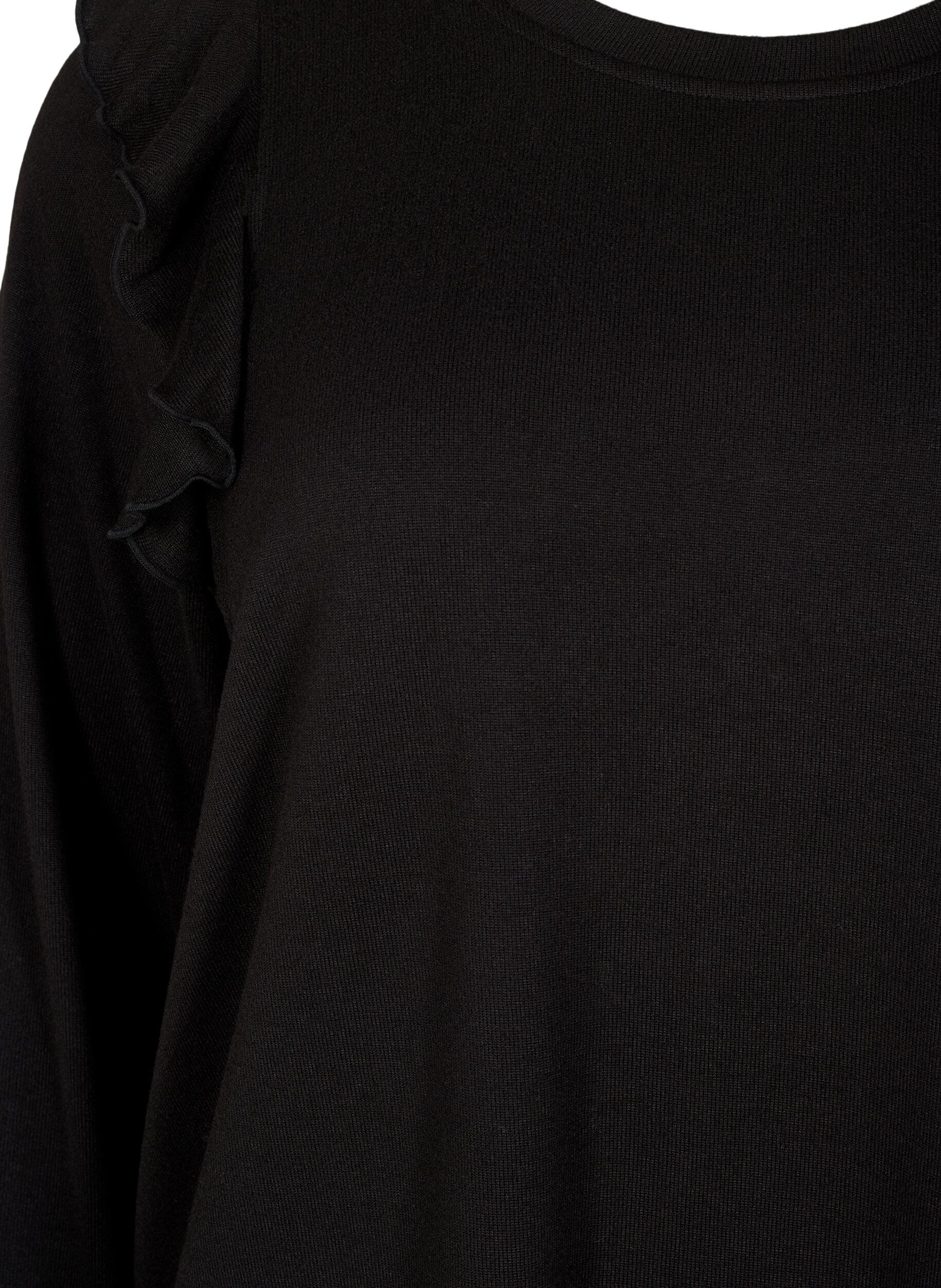 Zizzi Langermet bluse med volangdetaljer, Black, Packshot image number 2