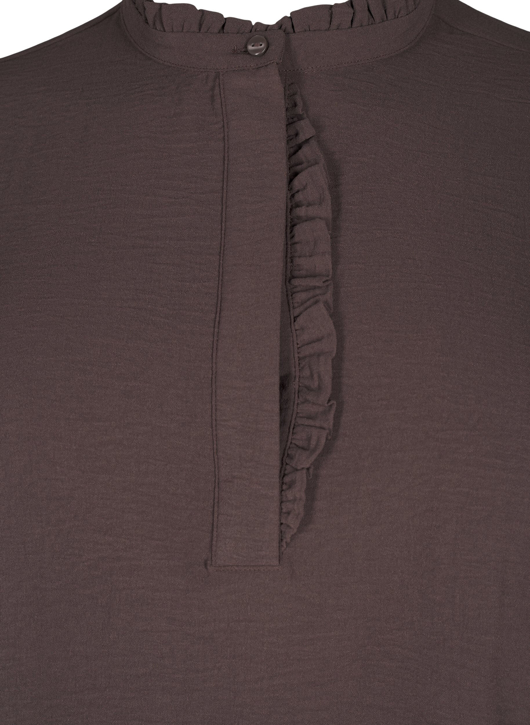 Zizzi Langermet kjole med volangedetaljer, Chocolate Martini, Packshot image number 2