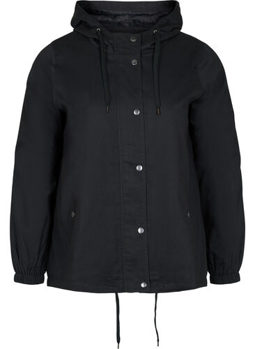 Parkajakke med hette og passepoilerte lommer, Black, Packshot image number 0