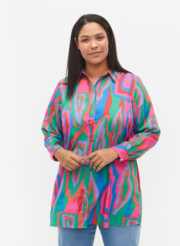 Lang mønstrete skjorte, Colorfull Art Print, Model image number 0