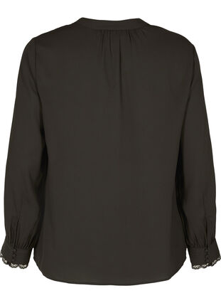 Langermet bluse med V-hals , Black, Packshot image number 1