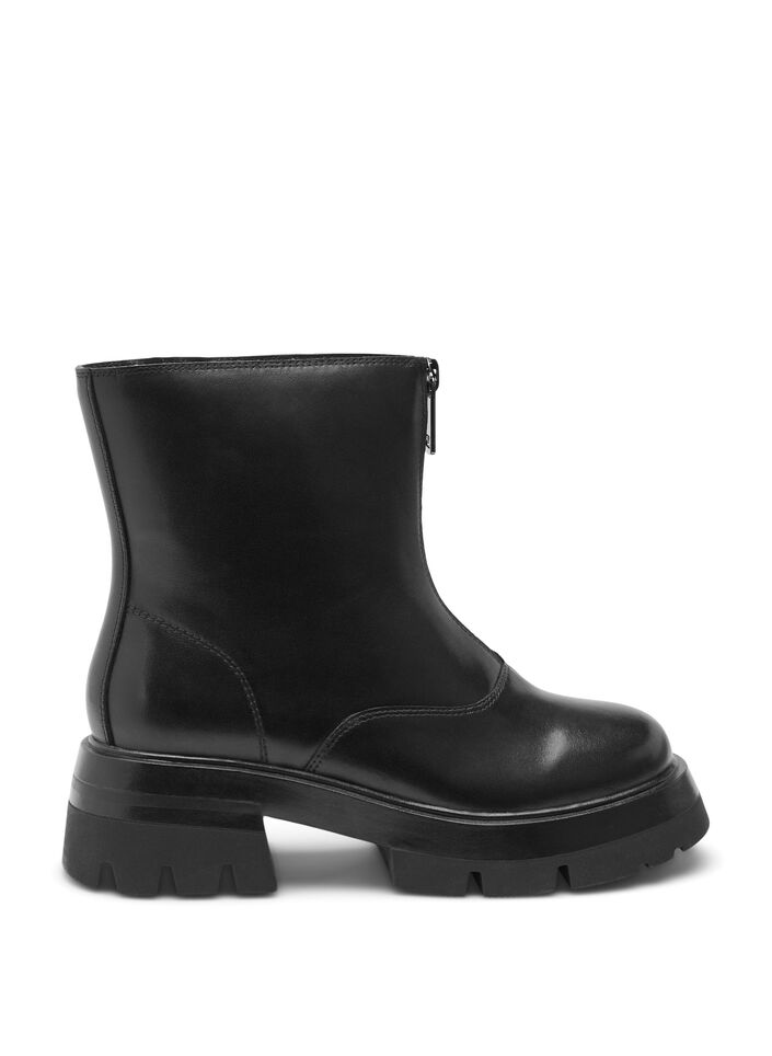 Korte skinnboots med glidelås og bred passform, Black, Packshot image number 0