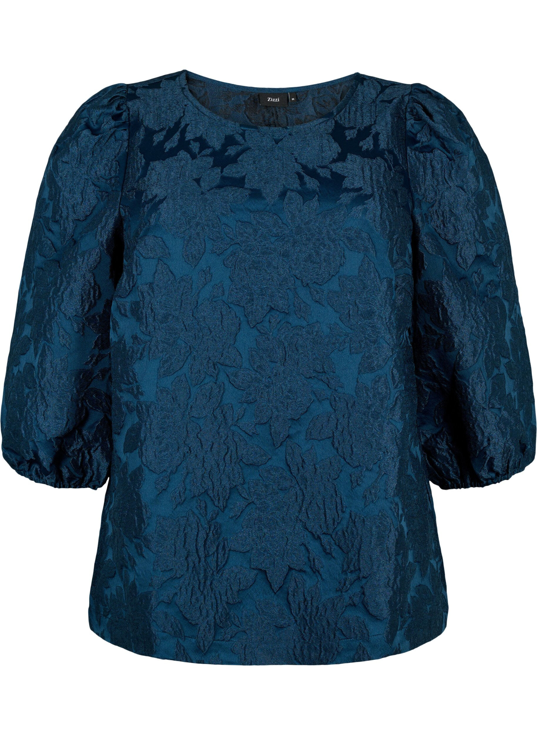 Zizzi Jacquard-bluse med 3/4-ermer, Titan, Packshot image number 0