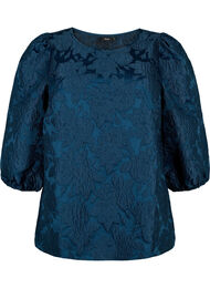 Jacquard-bluse med 3/4-ermer, Titan