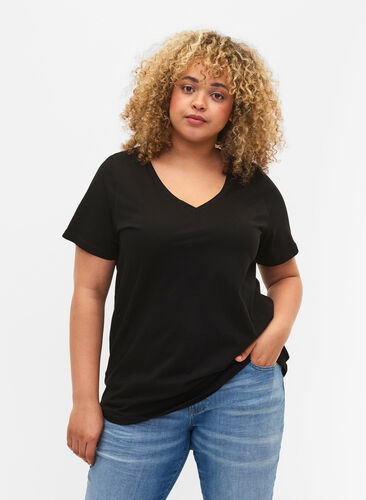Basis T-skjorter i bomull 2 stk., Black/Bright W, Model image number 0