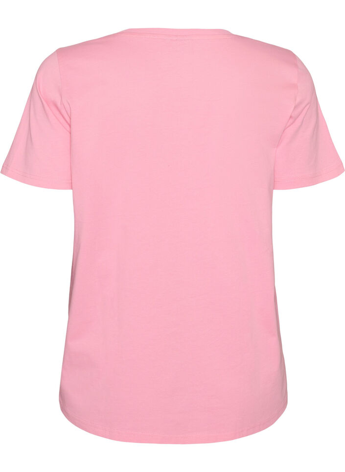 Bomulls T-skjorte med trykk foran, Rosa, Packshot image number 1