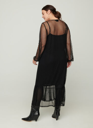 Lang, transparent kjole i prikker, Black, Model image number 1