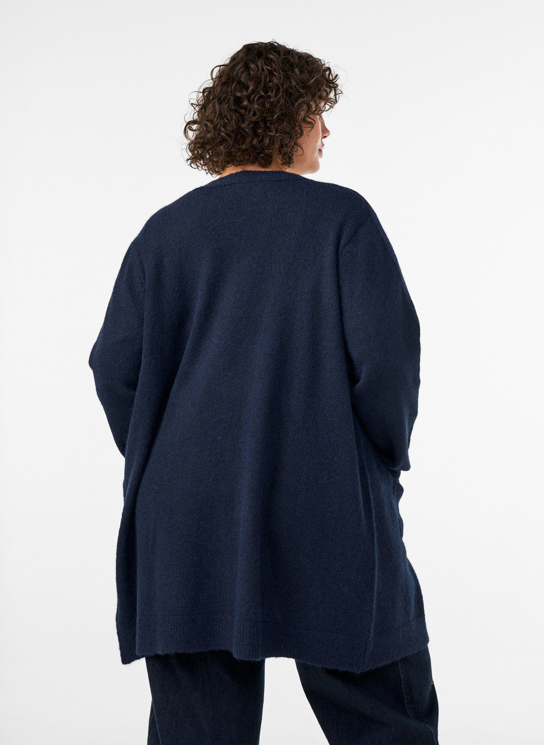 ZizziLang cardigan med lommer, Bl&aring;, Model image number 2