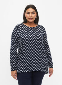 Mønstret bluse med lange ermer, Navy B. Zig Zag, Model