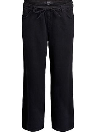Zizzi Loose fit-jeans med elastisk linning og snøring, Black Wash, Packshot image number 0