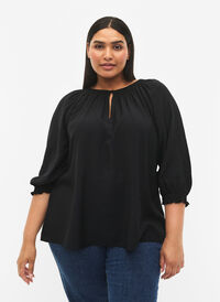 A-formet viskose bluse med 3/4-ermer, Black, Model