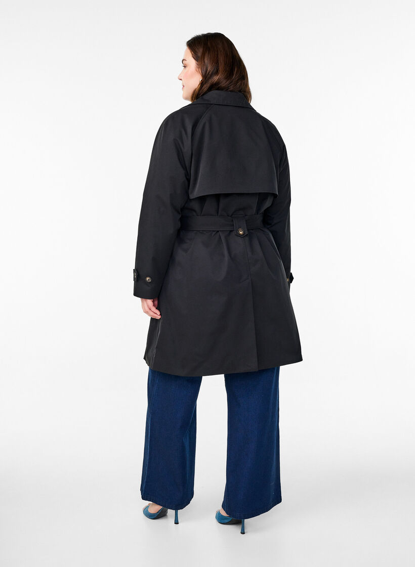 Midilang trenchcoat med belte, Black, Model image number 1