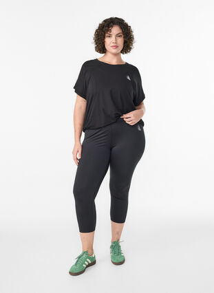 Zizzi Tettsittende capribukser til trening, Svart, Model image number 1