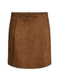 Kort A-linjeskjørt i imitert semsket skinn, Brown Fake Suede 