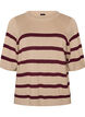 Stripete strikketopp med korte ermer, Beige, Packshot image number 0