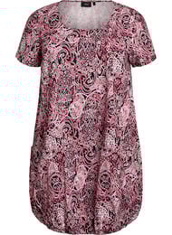 Kortermet bomullskjole med trykt m&oslash;nster, Svart