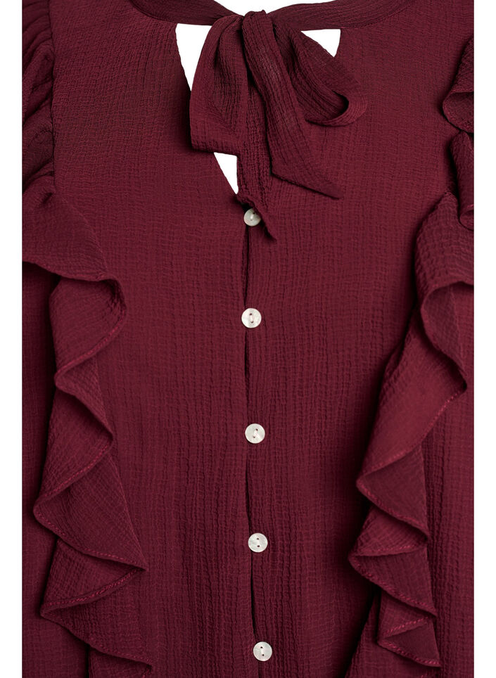 Gjennomsiktig bluse med volanger og knyte-lukking, R&oslash;d, Packshot image number 2