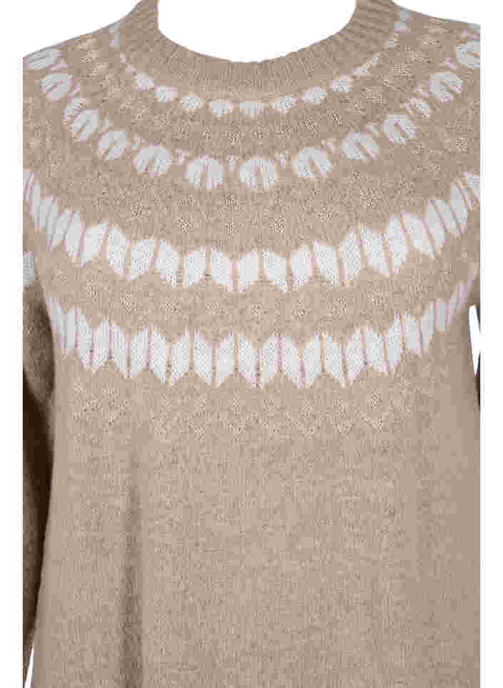 Mønstret strikkekjole med ull, Simply Taupe Comb, Packshot image number 2